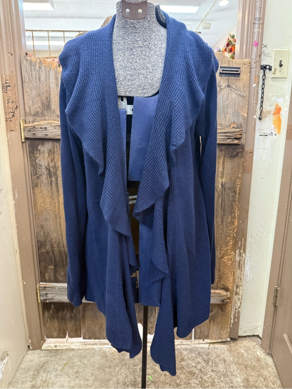 Karen Scott Navy Cascade Open-Front Cardigan